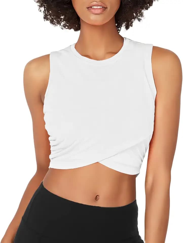 Cross Front Workout Crop Tops for Women Fitted