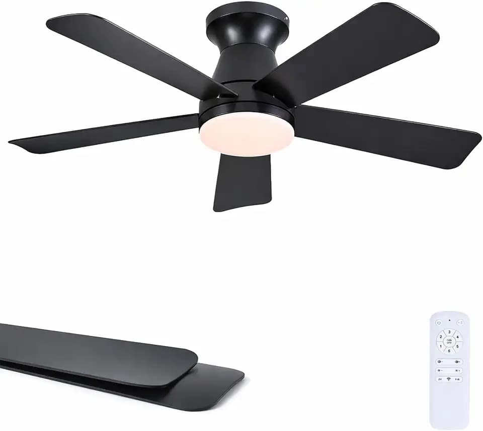 41" Modern Black Low Profile Ceiling Fans with Lights and Remote