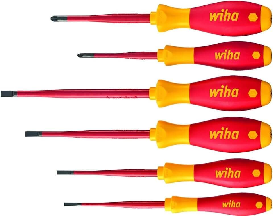 Wiha Schraubendreher Set 6-teilig , VDE geprüft, isoliert 1.000 V (36455) I Profi Schraubenzieher Set mit dünner Spitze Schlitz/Kreuzschlitz I Elektriker Werkzeug
