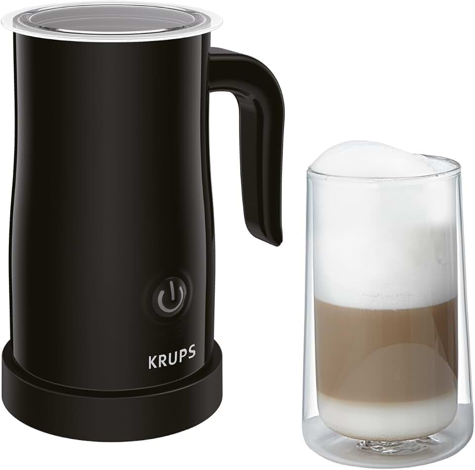 Krups elektrischer Milchaufschäumer, bis zu 150 ml Aufschäumkapazität, Bedienung auf Knopfdruck, einfache Reinigung dank Antihaftbeschichtung, automatische Abschaltung, Milchschäumer, Schwarz, XL1008