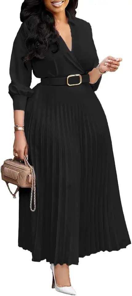 Elainone Women's 3/4 Sleeve Flared A Line Dress with Belt