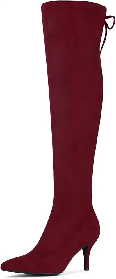 Allegra K Women Faux Suede Round Toe Chunky Heel Over the Knee High Boots