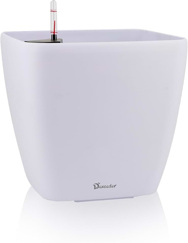 Dexceder 18x17 Self Watering Planter with Wheels (White Matte)