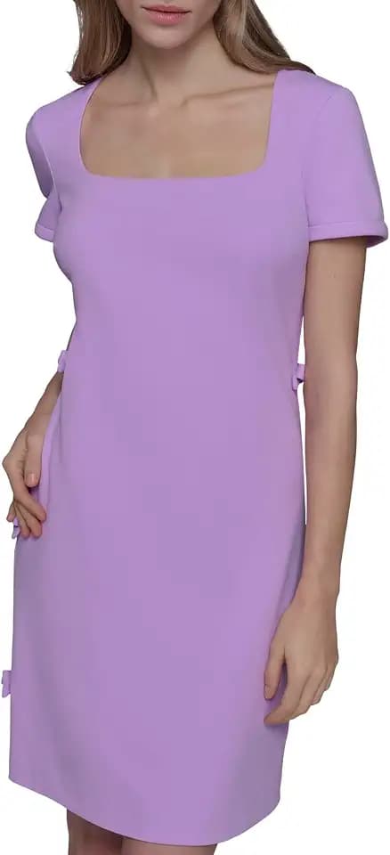 Karl Lagerfeld Women's Short Sleeve Square Neck Bow Embellished Shift Mini Dress