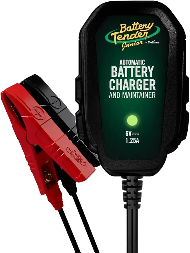 Battery Tender Junior 6V, 1.25 AMP Battery Charger and Maintainer: Fully Automatic 6V Automotive Battery Charger for Cars, Motorcycle, ATVs, and More - 022-0196
