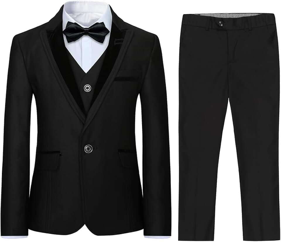 Sliktaa Jungen Anzug 3-Teilig Slim Fit Tuxedo Sakko Hose Weste