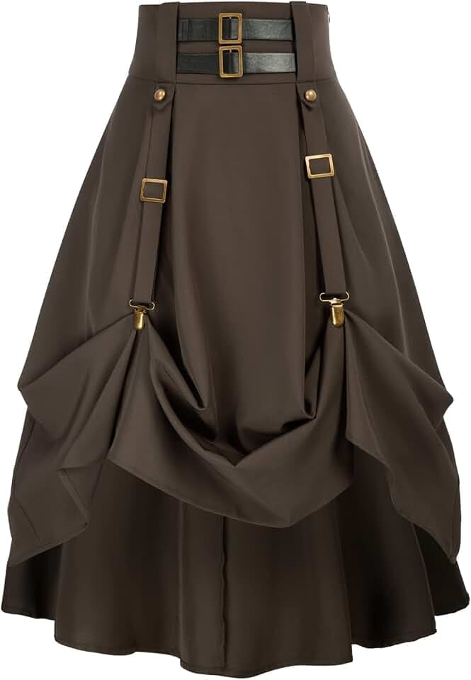 SCARLET DARKNESS Damen Mittelalter Rock Steampunk Knielang mit Schnalle und Riemen Gothic Rock Piratenrock