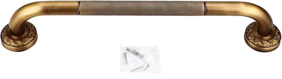 Grab Bars for Bathtubs Showers, 19 Inch Anti Slip Antique Brass Shower Bath Handle Wall Mounted Shower Grab Bar Shower Tub Safety Grab Bar for Elderly Seniors