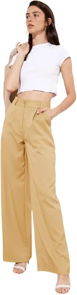 TRENDYOL Damen Pants Herren Hoher Bund Wide Leg Hose