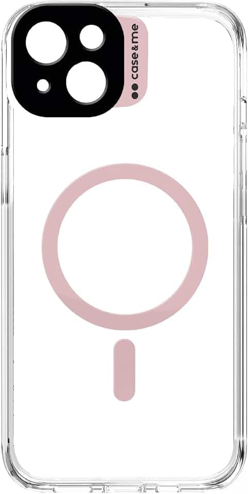 case&me iPhone 15 Plus MagSafe-Modul Transparent Hülle MagSafe Kompatibel Kameraschutz Pink
