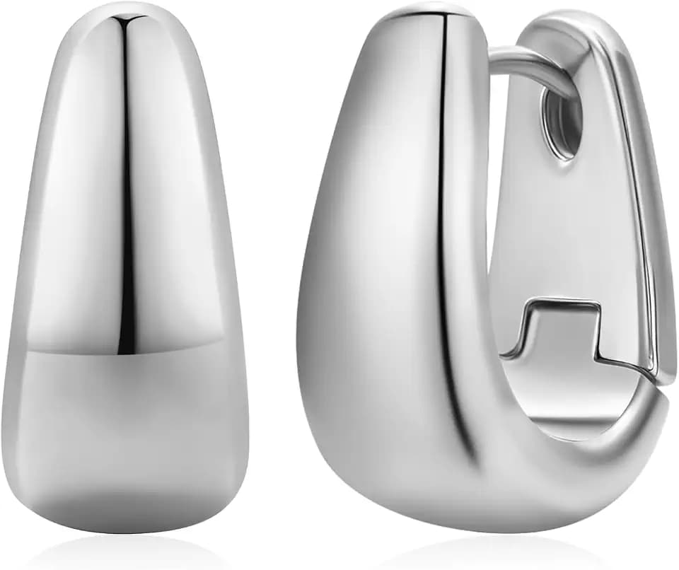 Small Chunky Hoop Earrings for Women 14k Real Gold Plated 925 Sterling Silver Post Oval Hoop Earrings Hypoallergenic Thick Huggie Hoops Earrings Jewelry Gifts for Women