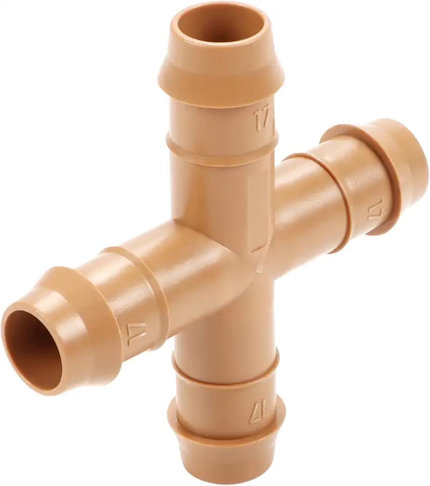 16 Pieces Drip Irrigation Cross Fittings, 1/2'' Dripline Barbed Cross Tee Connectors for 1/2 Inch Irrigation Tubing 4-Way T for Garden Sprinkler Systems