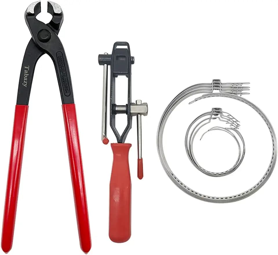 CV Joint Banding Tool with Cutter, Ear Clamp Pliers with 8pcs Single Ear CV Boot Clamps Tool Kit, Ear Boot Tie Pliers, Car Band Tool Kit, Hose Axle Plier CV Clamp Tool for Auto ATV UTV