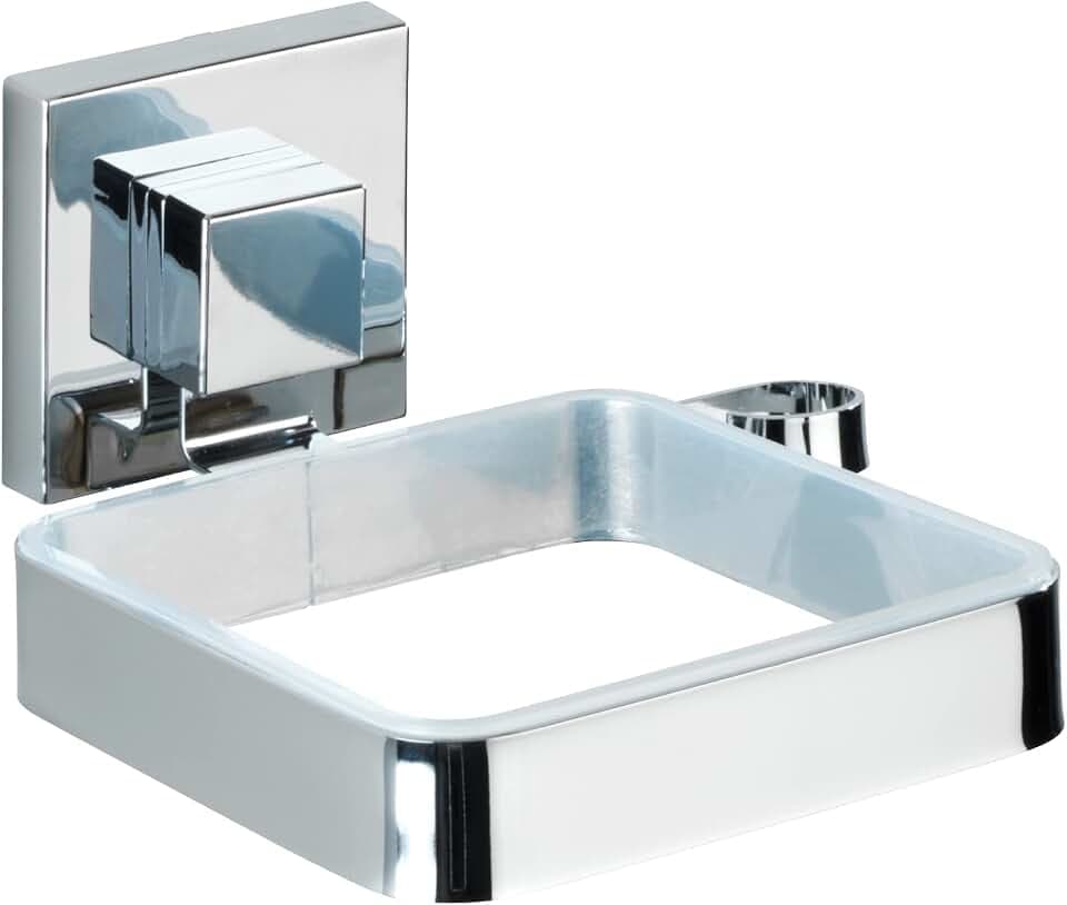 WENKO Haartrocknerhalter Mod. Quadro Föhn-Halterung für Badezimmer mit Kabelhalter Vakuum-Befestigung ohne Bohren rostfreier Edelstahl 14 x 7,5 x 13,5 cm