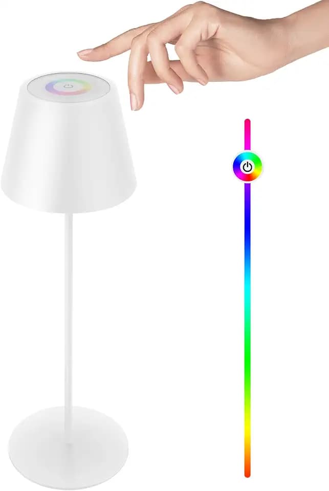 FUYO Tischlampe Kabellos Dimmbare Touch Control Led Tischleuchte mit Warmweiß 8 Farben RGB Outdoor Tischlampe wasserdicht für Innen Außen Terrasse Schlafzimmer Esstisch Balkon BBQ (Weiß)