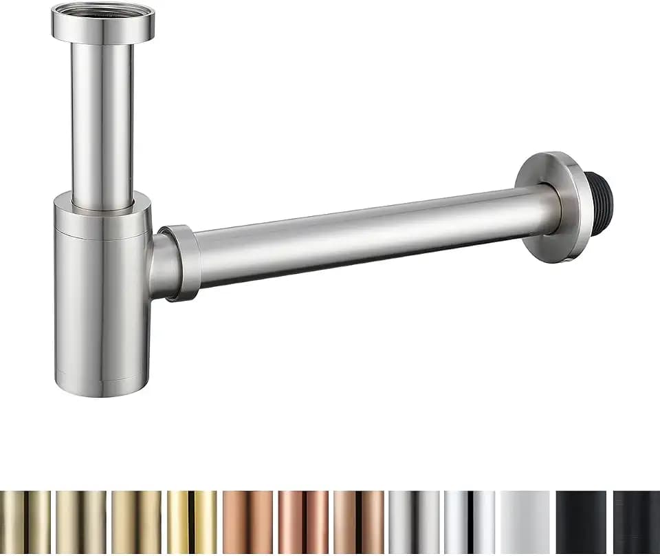 RANDOM Brass Contemporary Round Bottle P Trap 1 1/4,Basin Sink Waste Drain P Trap Kit (Brushed Nickel)