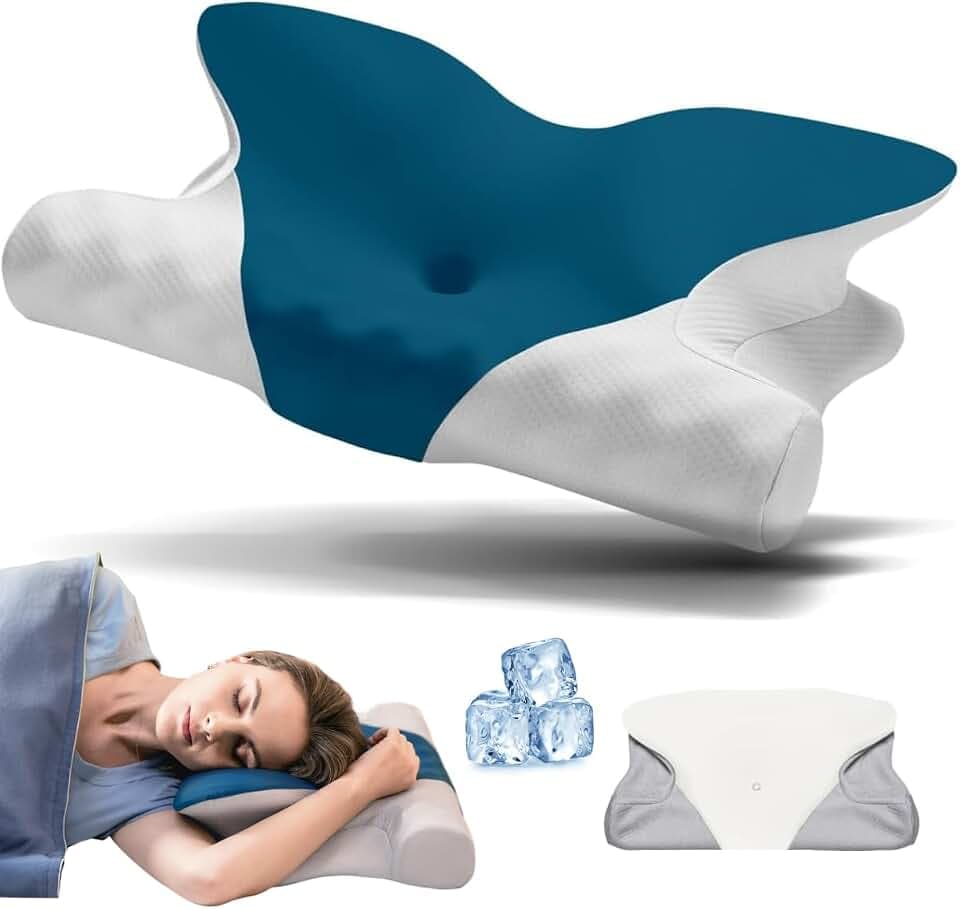RENPHO Ergonomisches Nackenkissen aus Memory Schaum, Geschenke für Frauen, Höhenverstellbar für Seiten-, Rücken- und Bauchschläfer, inklusive 2 kühlenden Kissenbezügen