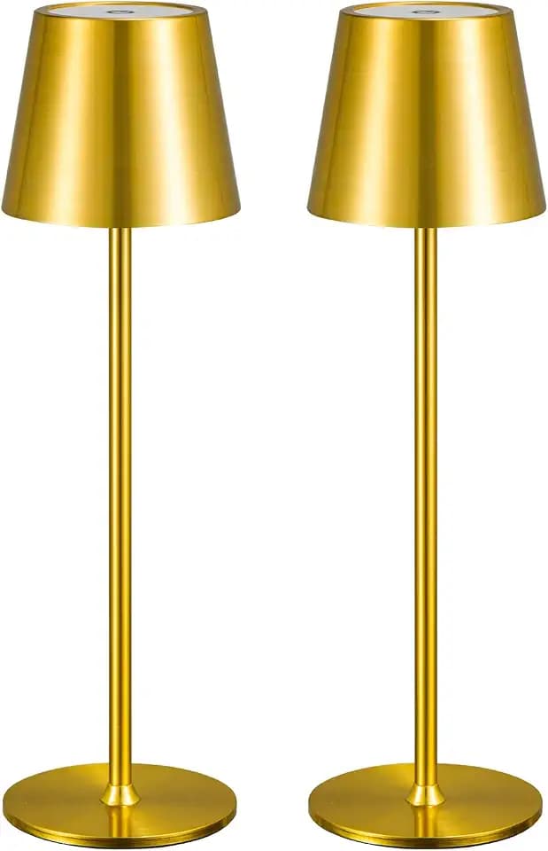 2 Pack Cordless Table Lamp,Portable LED Desk Lamp, 6000mAh Battery Operated, 3 Color Stepless Dimming Up, for Restaurant/Bedroom/Bars/Outdoor Party/Camping/Coffee Shop Night Light(Gold)