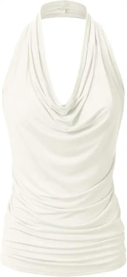 EIMIN Women's Casual Halter Neck Draped Front Sexy Open Back Tank Top (S-3XL)