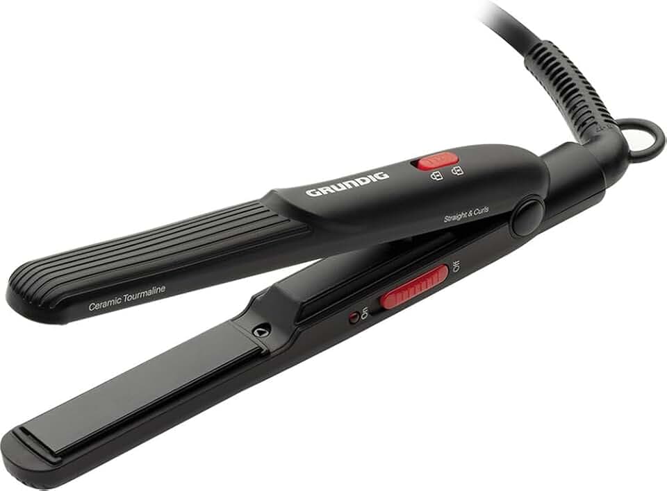 GRUNDIG - HS 2030 Mini Haarglätter - Turmalin-Keramik-Beschichtung - Konstante 200°C - Ideal für Reise, Pony & Kurzes Haar - Inkl. Hitzeschutztasche - Schwarz