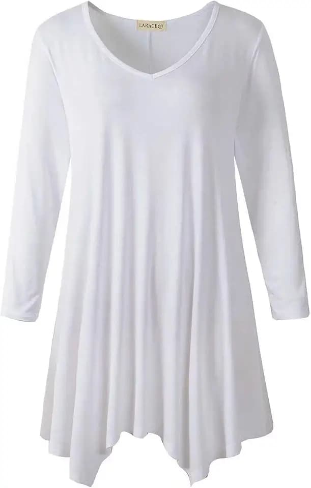 LARACE Plus Size V-Neck 3/4 Sleeve Asymmetrical Tunic Tops for Women