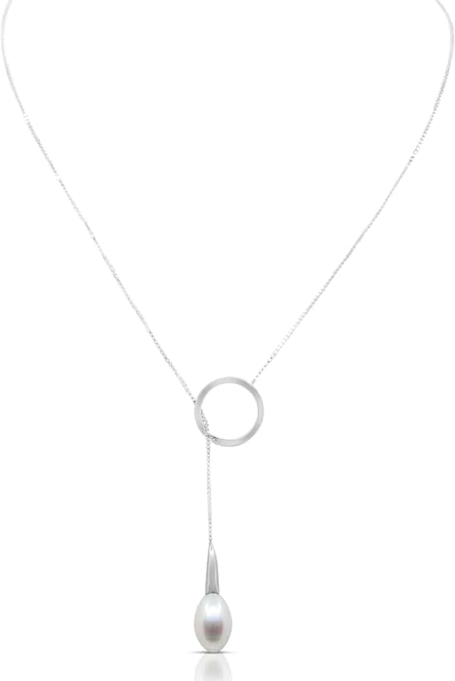 Elegant Genuine Gemstone and Pearl Pendant Necklace Collection in 18K White Gold Over Sterling Silver – London or Swiss Blue Topaz, Blue Sapphire, and Freshwater Cultured Pearls