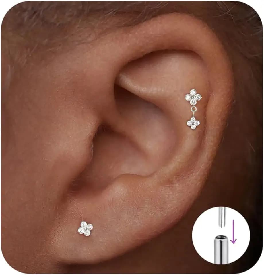 Flat Back Stud Earrings for Women Cartilage Tragus Piercing Jewelry