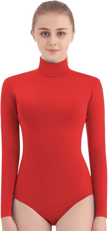 SUPRNOWA Damen Rollkragen Lycra Spandex Langarm Trikot (XL, Rot)
