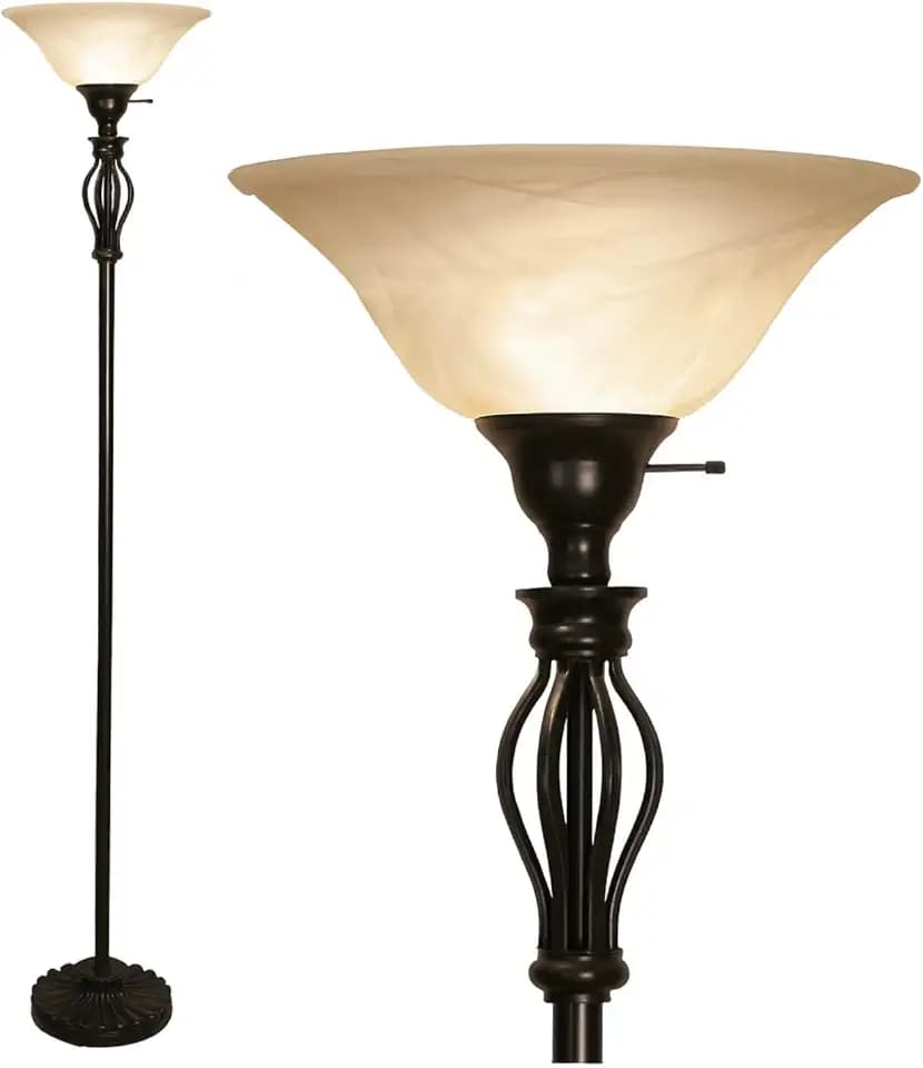 LIGHTACCENTS Bronze Floor Lamp with Glass Alabaster Swirl Amber Shade - Elegant Home Decor Standing Lamp - Ideal Floor Lamps for Living Room, Bedroom - Perfect Room Lights & Living Room Decor