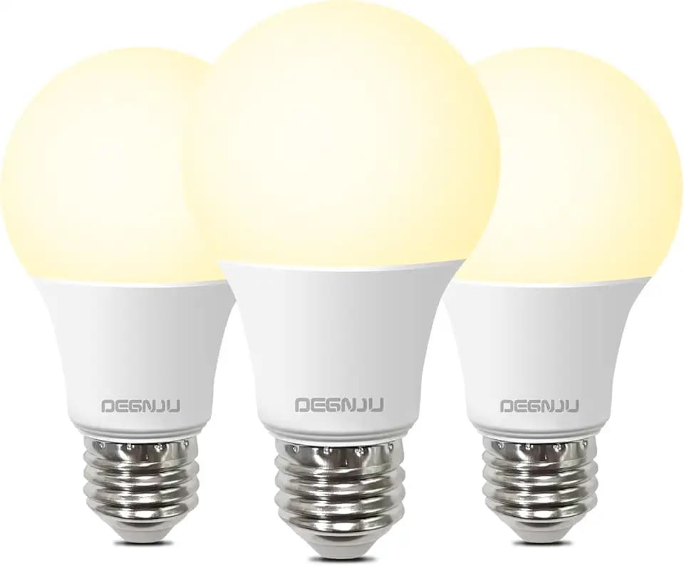 DEGNJU A19 LED Light Bulbs, 60 Watt Equivalent LED Bulbs, Soft White 2700K, 800 Lumens, E26 Standard Base, Non-Dimmable, 8W Warm White LED Bulbs for Bedroom Living Room, 3 Pack