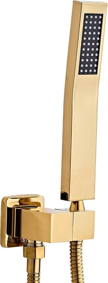Handheld Shower Head,High Pressure Brushed Gold Shower Head,Water Saving Detachable Shower Wand with Solid Brass Body and 5 ft Flexible Hose, Easy to Clean and Durable