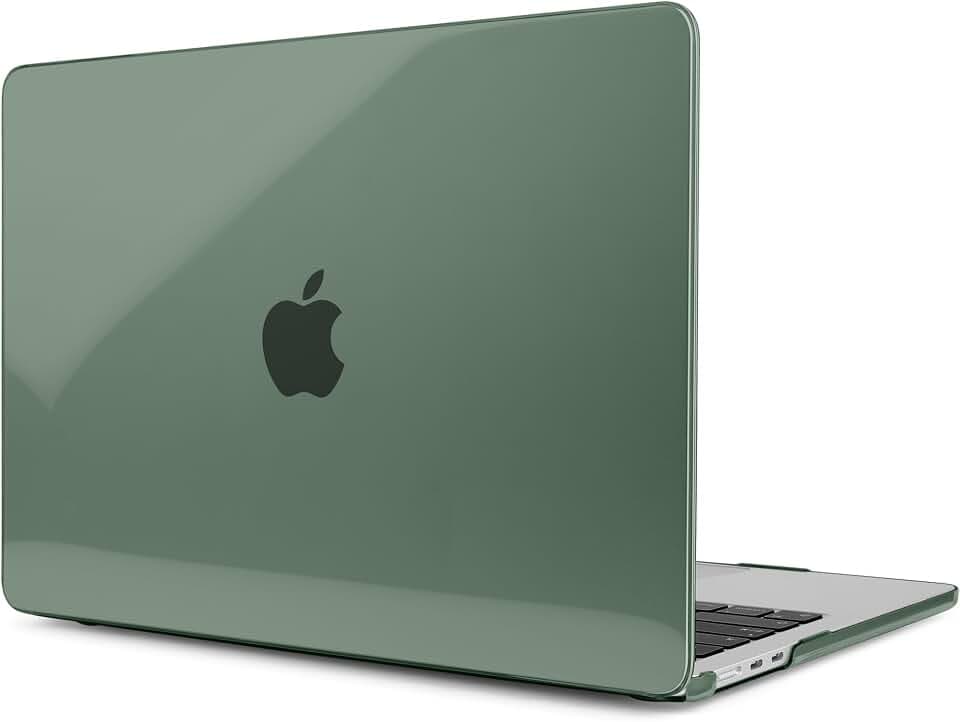 MEEgoodo for MacBook Air M5/M4/M3/M2 13 inch Case 2026-2022, Fit Model A3449/A3240/A3113/A2681, Glossy Case for MacBook Air 13.6 inch with TPU Keyboard & Webcam Cover & OTG Adapter, Midnight Green