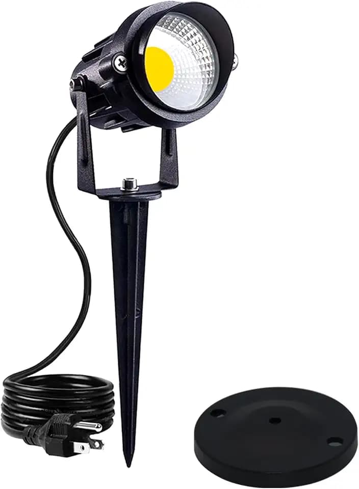 5W AC120V Landscape Up Down Spot-Light with Spiked Stand and Base,Warm White COB LED for Lawn Garden Decorative,Yard Step Wall Outdoor Lighting Lamp,5 Ft Cable with Plug,Waterproof