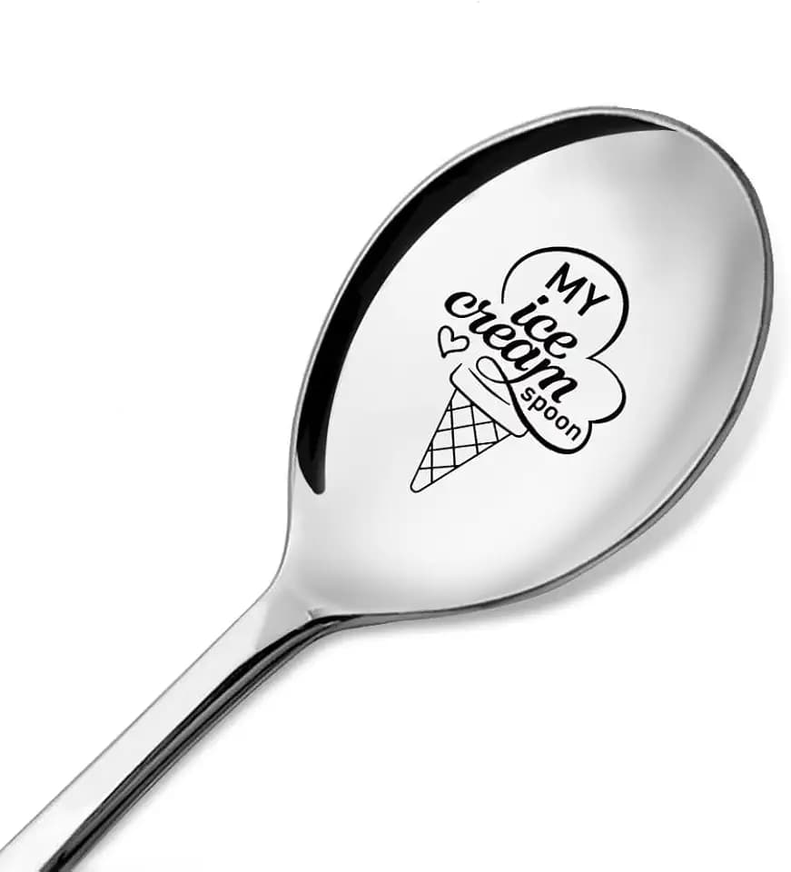 ZBBFSCS My Ice Cream Engraved Spoon with Gift Box, Dessert Scoop for Friends Men Women Ice Cream Lover, Graduation Birthday Holiday Spoon Gifts for Teenage Girls Boys Daughter Son Bestie