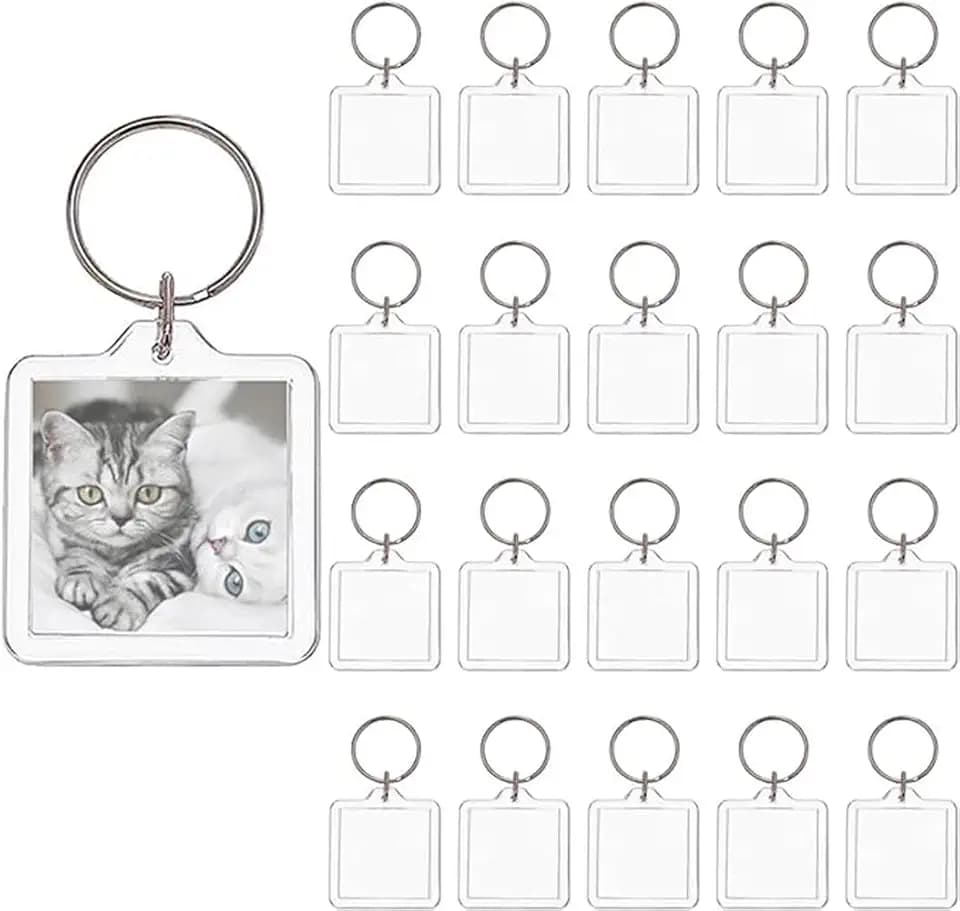 BetterJonny Basicon Schlüsselanhänger für Foto, 20PCS Acryl Foto mit Schlüsselring Transparent Bild Fotoschlüsselanhanger Leere zum Basteln Geschenk Familie Freunde 5.5 * 4