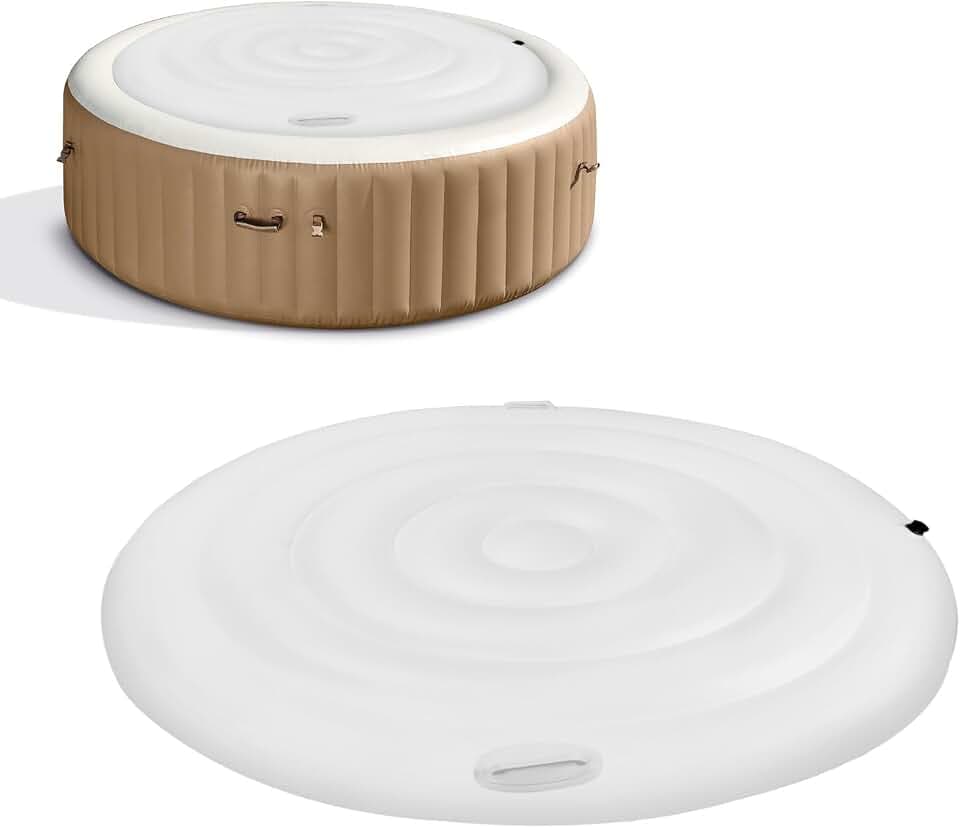 Aufblasbare Poolabdeckung, Whirlpool Abdeckung Rund, Whirlpoolabdeckung mit Ventil zum schnellen und einfachen Aufblasen und Entleeren, Regen- und schneebeständig (160cm Weiß)