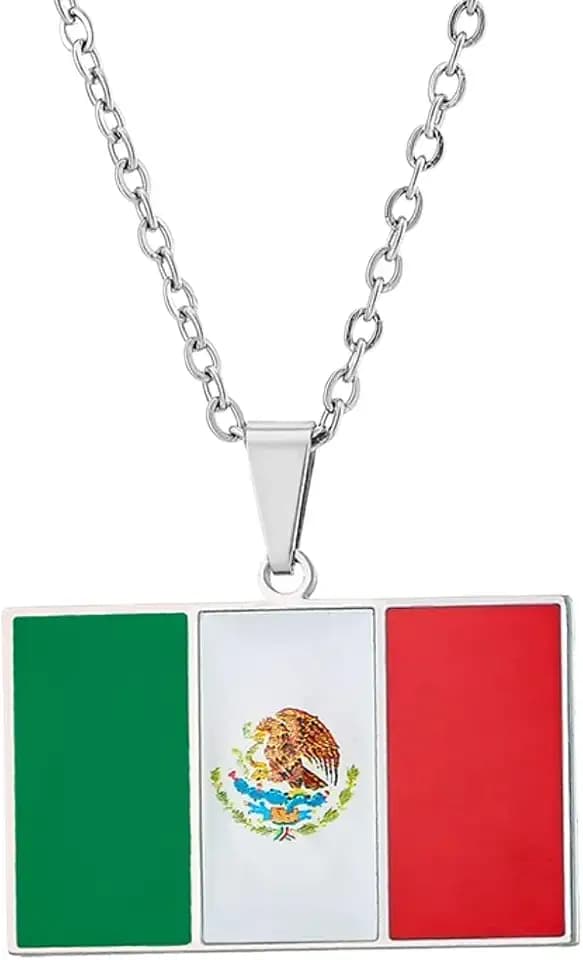 Stainless Steel Enamel Square Mexico Flag Pendant Necklace Mexican Pride Jewelry Gift For Women Men