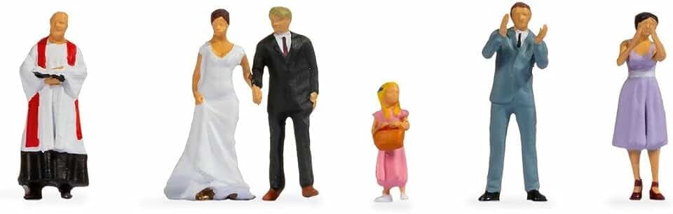 NOCH Hochzeitspaar Figuren-Set, handkoloriert, 6 Kunststofffiguren für Dioramen TT 1:120