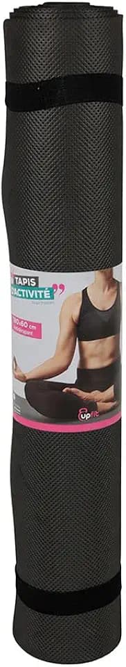 UPFIT 645934 Yoga- und Fitnessmatte, 180 x 60 cm, 4 mm, Aktivitätsmatte aus EVA-Schaum, leicht, mit Gummibändern zum Halten, Schwarz, ideal für Anfänger, Yoga, Pilates
