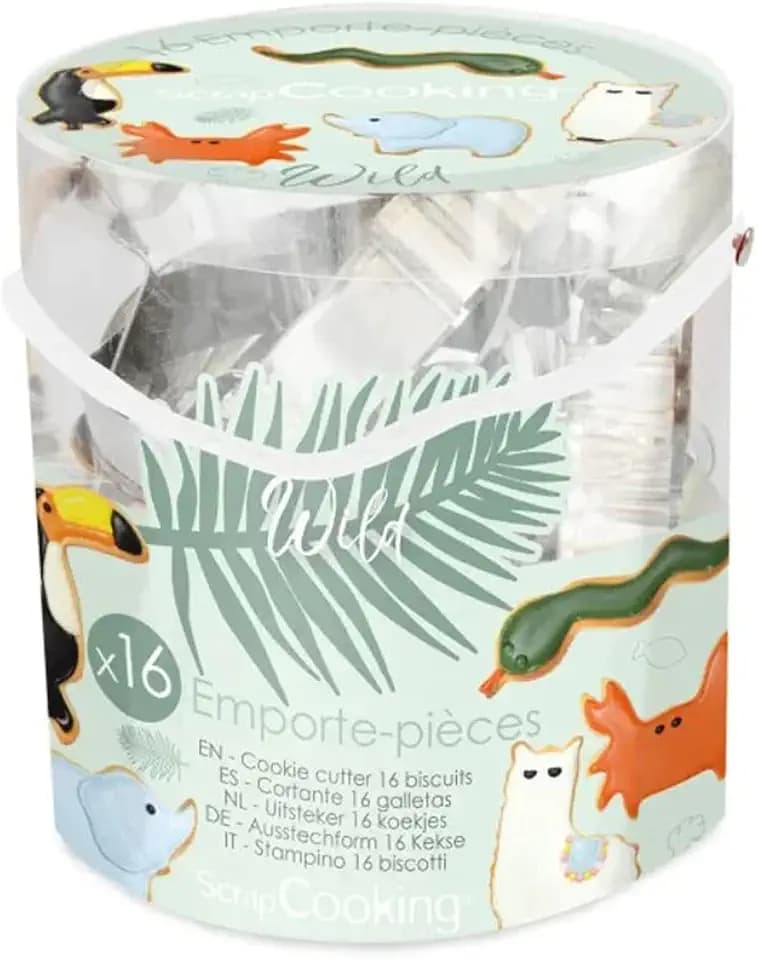 ScrapCooking - 16er Tiere Ausstechform Set - Plätzchen Ausstechformen Keksausstecher - 16 Stück - Lama, Fuchs, Eichhörnchen, Elefant, Schildkröte, Bär, Dino - Backform Ausstecher aus Edelstahl - 2028