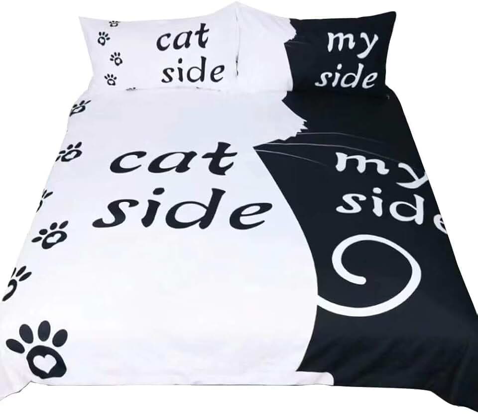 3 Stück weicher Griff Ihrer Seite seines Seite Quilt Bettbezug-Set, Cat Side My Side, Doppelzimmer (200x200 cm) Fit für 135cm Bett