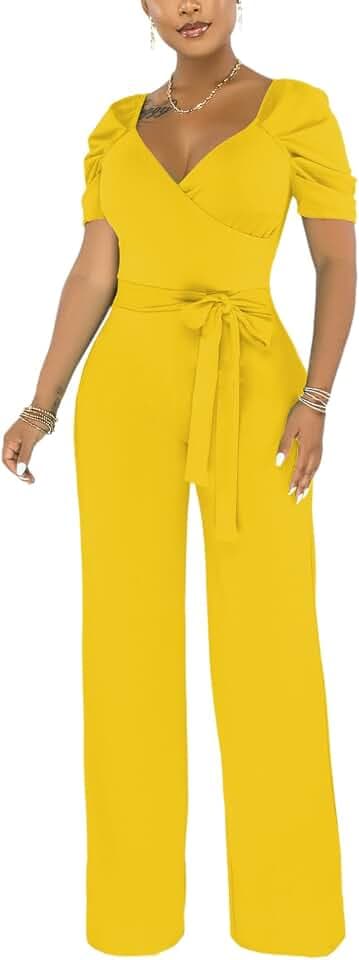 ZonJie Sexy Jumpsuits for Women Summer Plus Size Short Sleeve Party Rompers Dressy Club Wide Leg Long Pants