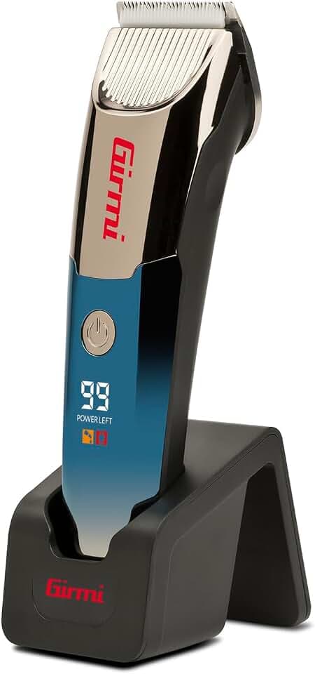 Girmi RC56 Bart- und Haarschneider, Klinge aus Keramik für einen präzisen und perfekten Schnitt, Digitalanzeige mit Ladestandsanzeige, Schnitteinstellung von 1 bis 3 mm, Blau