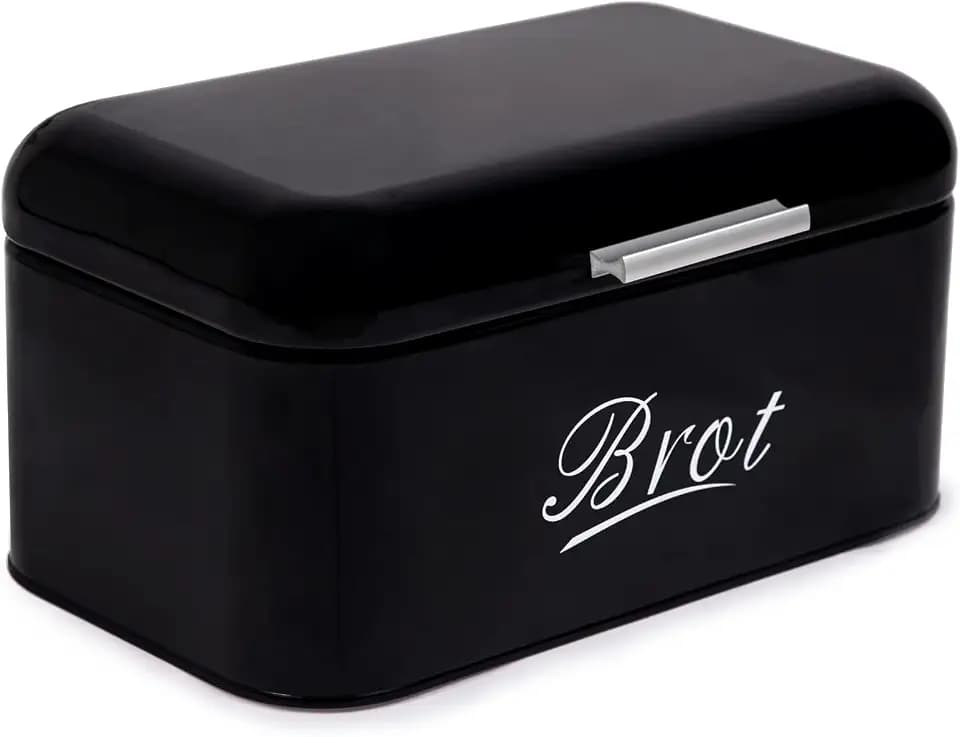 Theo&Cleo Brotkasten mit Deckel, Großer Knäckebrot Box aus Metall, Brotaufbewahrungsbox Bread box, Brot und Kekse Lange Aufbewahren und Trocken Halten, Retro Design (Schwarz-31CM)