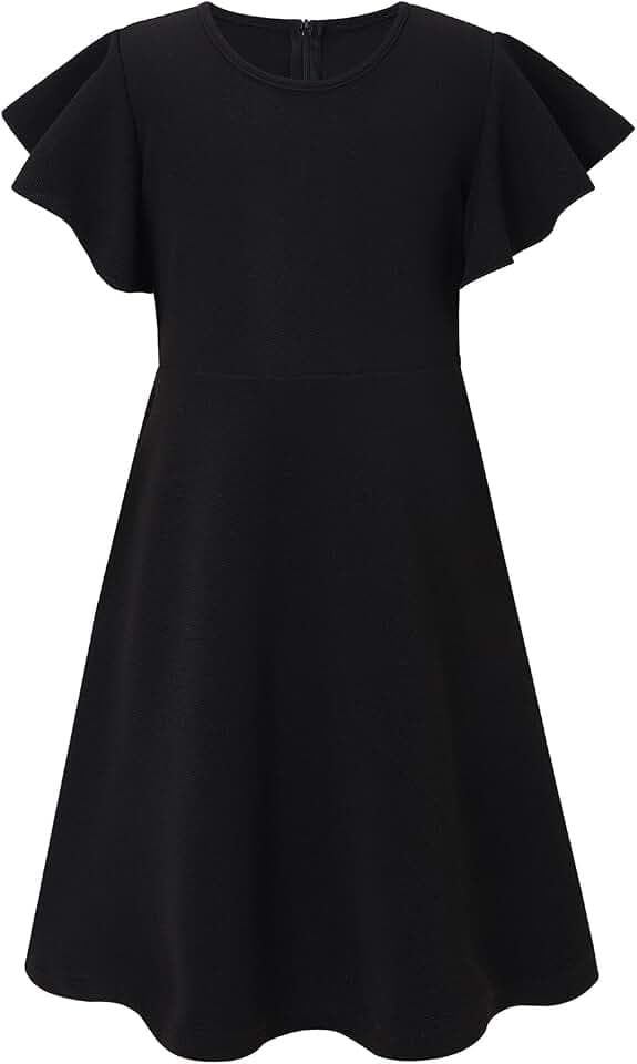 SFreeBo Kleid Mädchen Sommer Kinder Kleider Mädchen Rundhals Knielang Einschulung Sommerkleid Mädchen 146-152,Schwarz