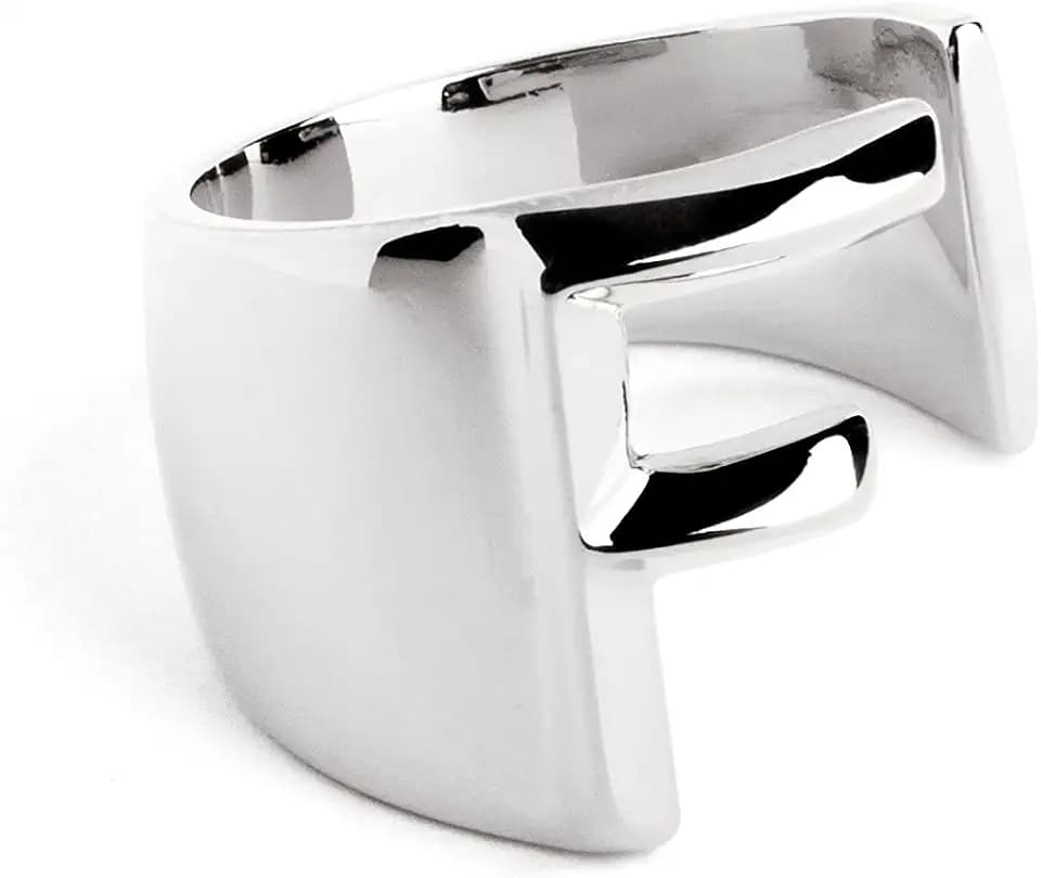 SINGULARU - Letter Signet Personalisierter Ring. Messing mit Rhodium-Beschichtung. Schmuck für Damen. Buchstaben A-Z.