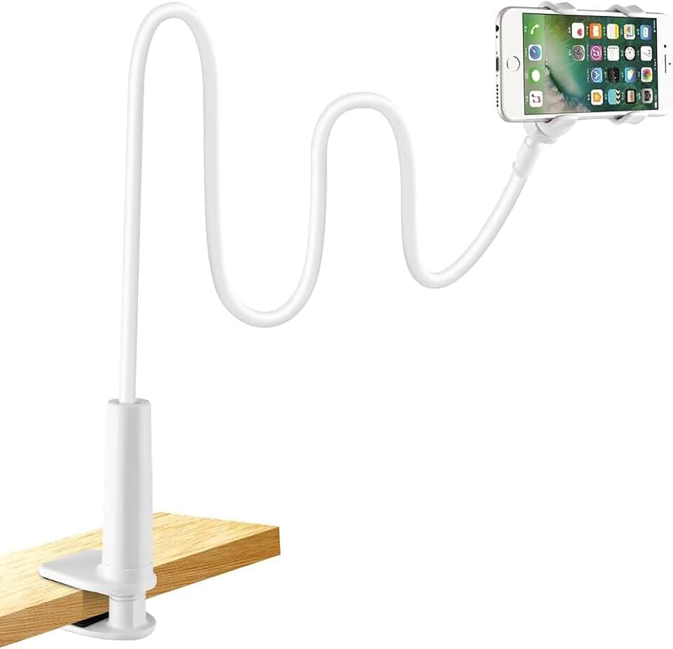 Handy Halter für Bett, Schwanenhals Handy Halterung Flexible Lang Arm Verstellbare Handy Ständer für iPhone 13 Pro, 12 11 Pro XS Max X 8 7 6 Samsung S10 S9 S8, 4-6,5 Zoll Smartphone (Weiß)