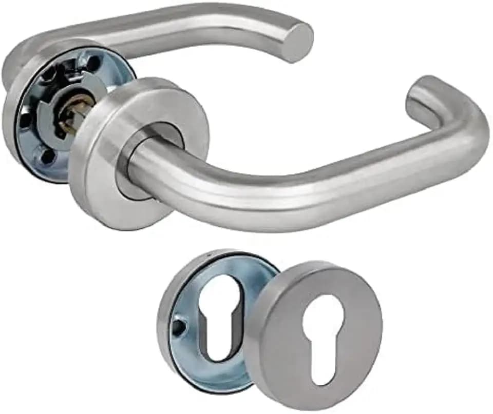 Amig - Türgriff-Set mit Rosette - Mod. 3RBX - 140 x Ø19 mm - 8 mm Quadrat - Elegantes und schlichtes Design - Edelstahl matt