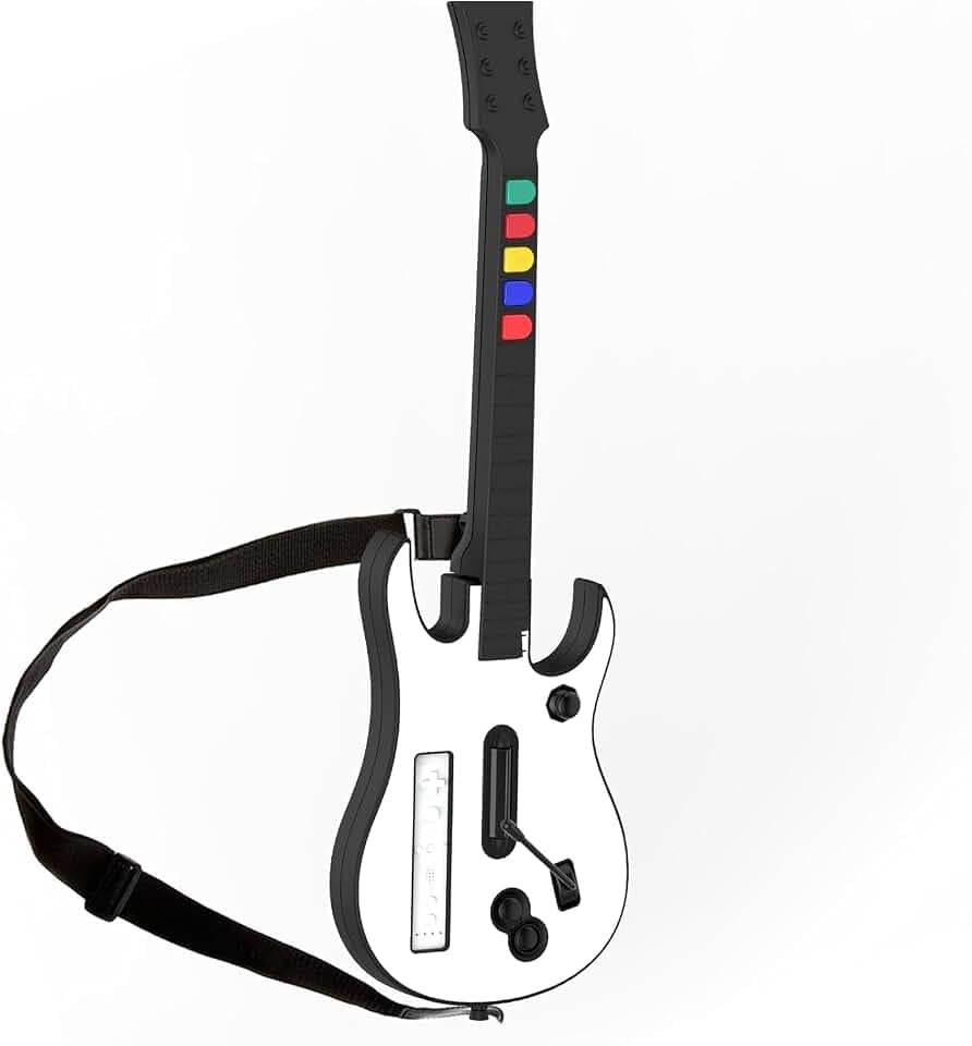DOYO Wireless Wii Guitar Hero Controller Compatible with Guitar Hero and Rock Band 2 & 3 Games with Adjustable Strap (Excludes Rock Band 1), White