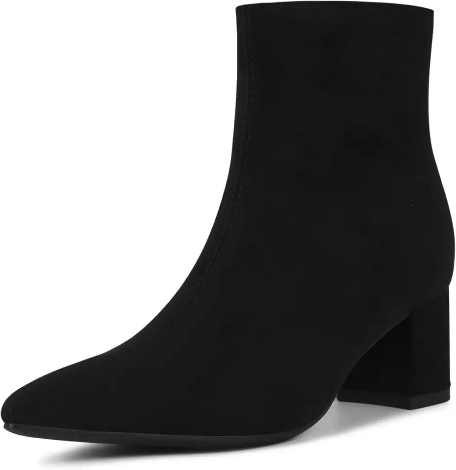 Booties for Women Pointed Toe Ankle Boot Chunky Block Low Heel Boot